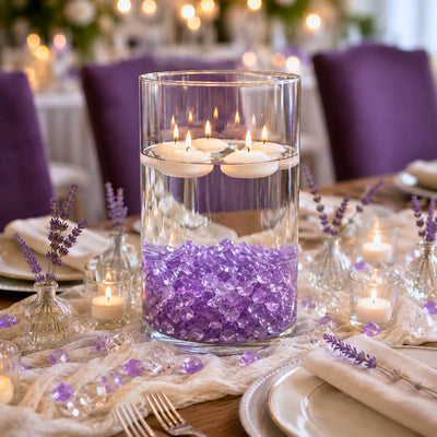 Purple Glass Pebble Vase Filler in floating candle centerpiece - thumbnail number 3
