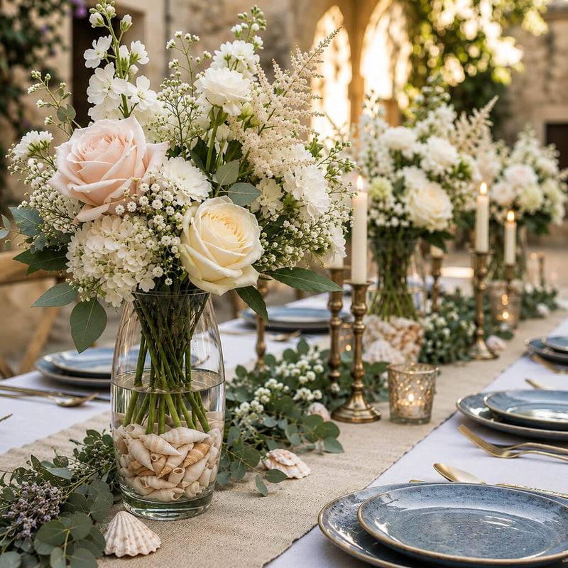 Flower arrangement with Conch Shell Vase Filler as a table centerpiece - thumbnail number 7