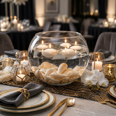 Glass bowl with floating candles and Conch Shell Vase Filler as a table centerpiece - thumbnail number 6