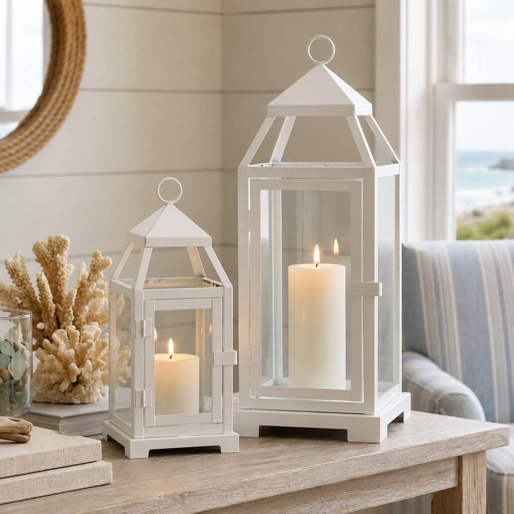 Richland White Contemporary Metal Lantern with Clear Glass - Small
