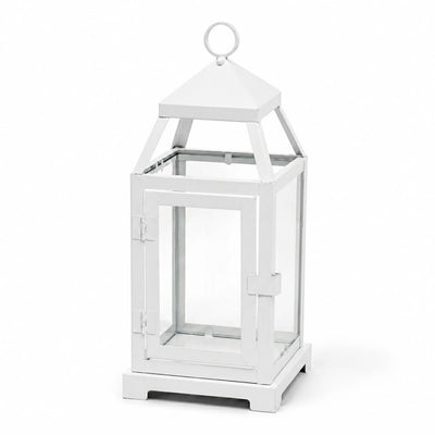 Richland White Contemporary Metal Lantern with Clear Glass - Small