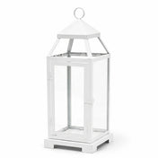 White contemporary metal lantern with clear glass panels on a white backdrop - thumbnail number 1