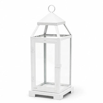 Richland White Contemporary Metal Lantern with Clear Glasses - Large