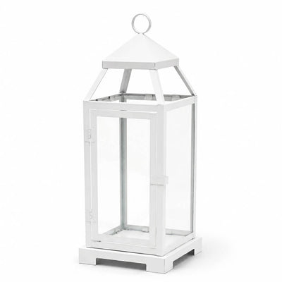 Richland White Contemporary Metal Lantern with Clear Glasses - Large
