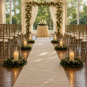 Wedding aisle with magnolia wreath candle lanterns and floral arch - thumbnail number 5
