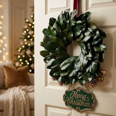 Richland Preserved Magnolia Wreath with Merry Christmas sign - thumbnail number 7