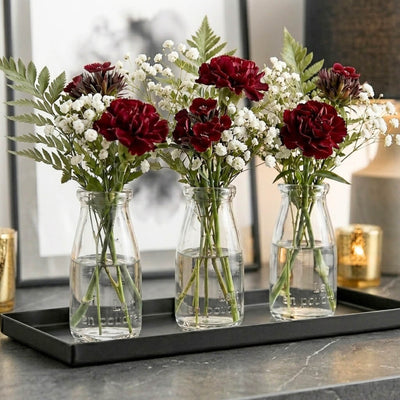 Rhea Bud Vase set of three styled with deep red carnations and baby's breath on a tray - thumbnail number 8