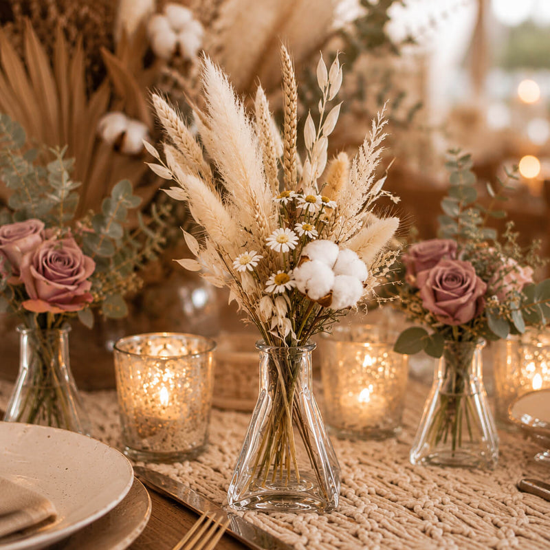 Tempe Bud Vase set of three styled with pampas grass, dried flowers, and roses on a table - thumbnail number 4