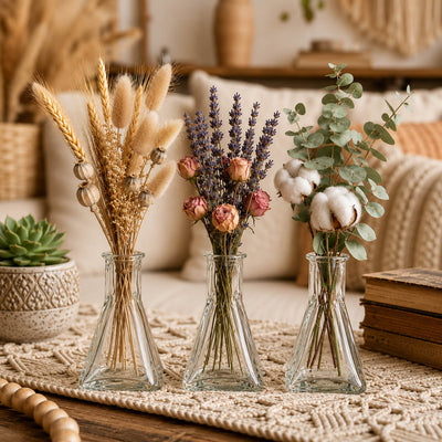 Tempe Bud Vases set of three holding wheat, dried flowers, and eucalyptus on a table - thumbnail number 7