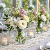 Bud Vase with fresh white and pink flowers on a wedding table - thumbnail number 7