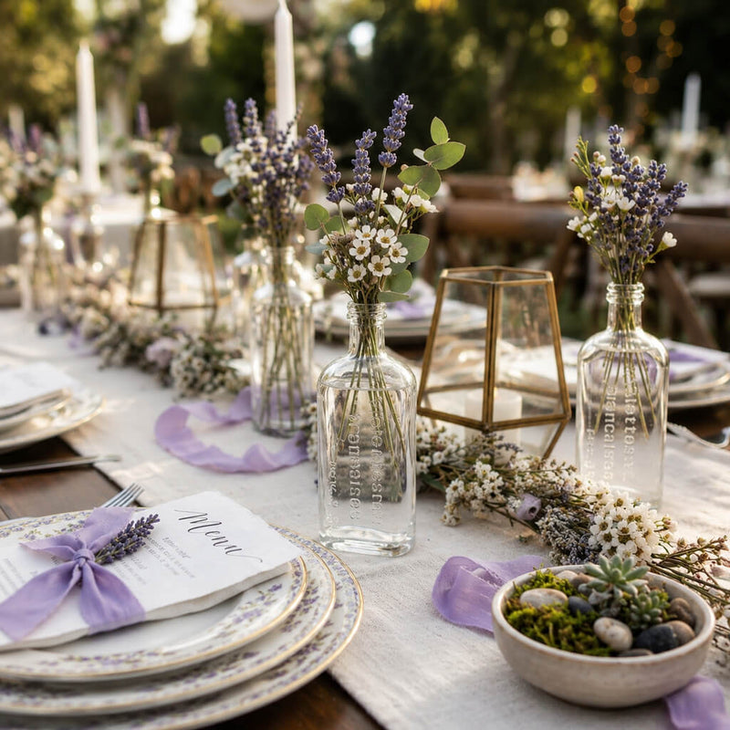 Effie Bud Vase with lavender and greenery on a wedding table - thumbnail number 2
