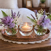 4" bubble vases with purple flowers and a candle on a copper tray - thumbnail number 7
