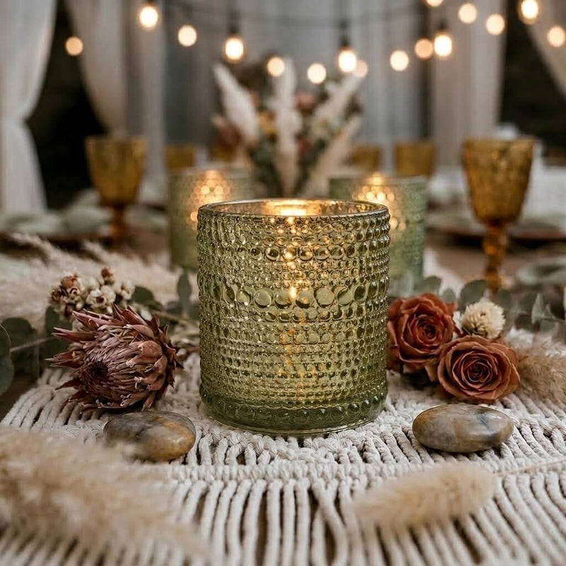 Pearly metallic gold mercury candle holder with warm boho floral table decor - thumbnail number 4