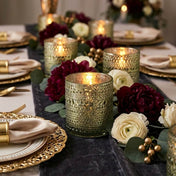 Pearly metallic gold mercury candle holders with elegant floral dining table decor - thumbnail number 5