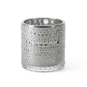 Pearly silver candle holder with textured bubble design on white background - thumbnail number 1