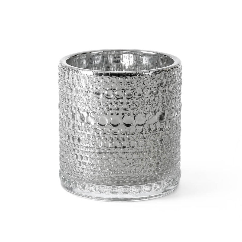 Pearly silver candle holder with textured bubble design on white background - thumbnail number 1