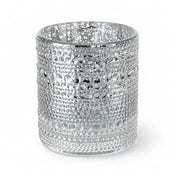 Pearly silver candle holder with textured bubble design on white background - thumbnail number 1