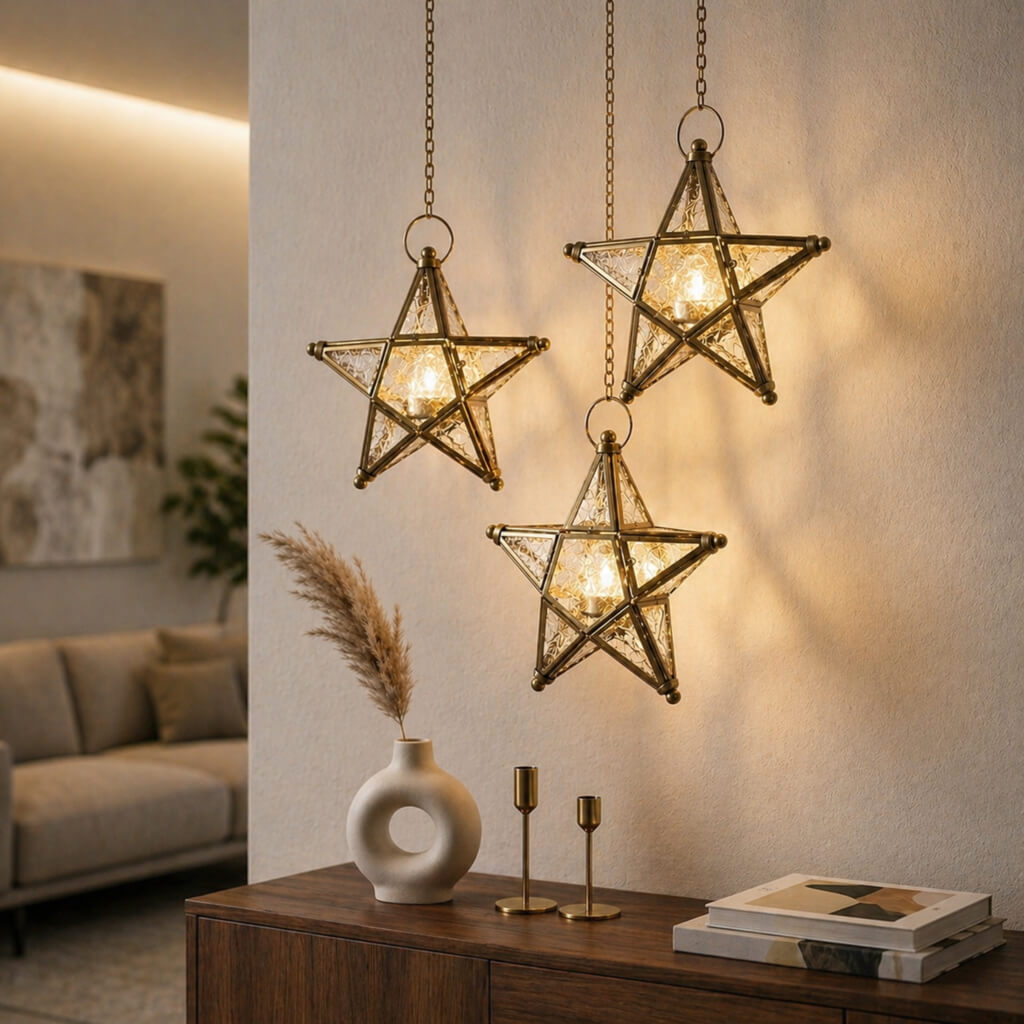 Richland Hanging Star Metal Tealight Lantern Gold with Clear
