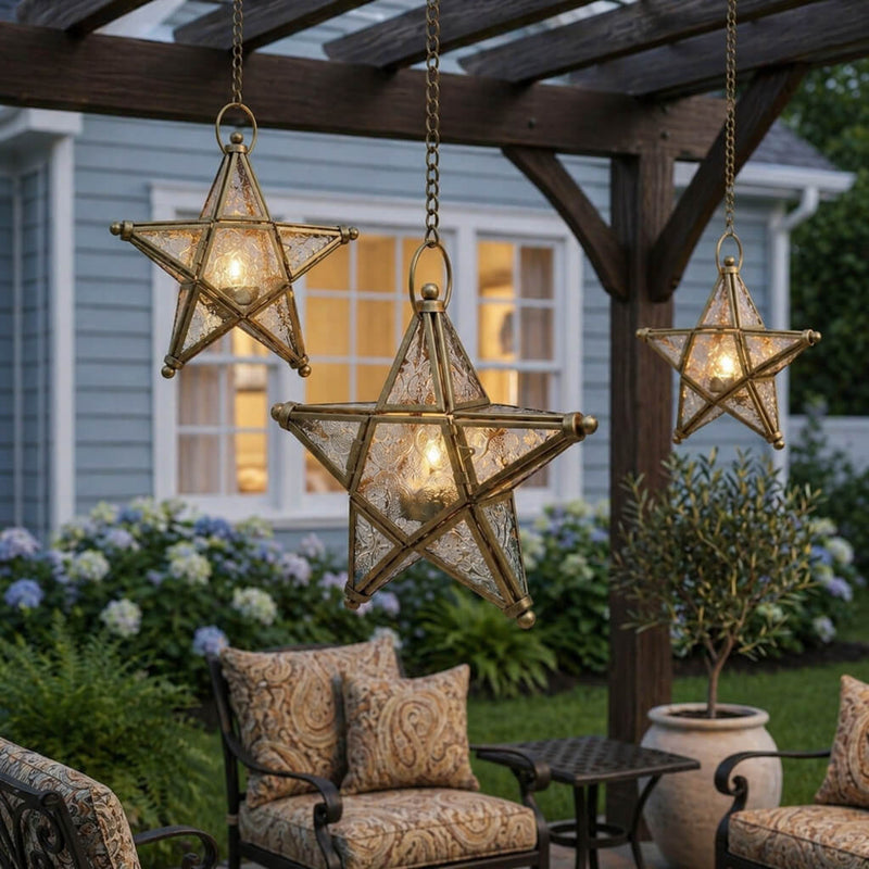 Hanging star shaped lanterns at a backyard - thumbnail number 8
