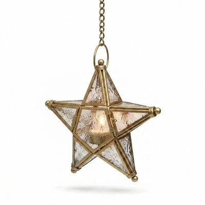 Star-shaped pendant light with brass frame and glass cover on a white background - thumbnail number 3