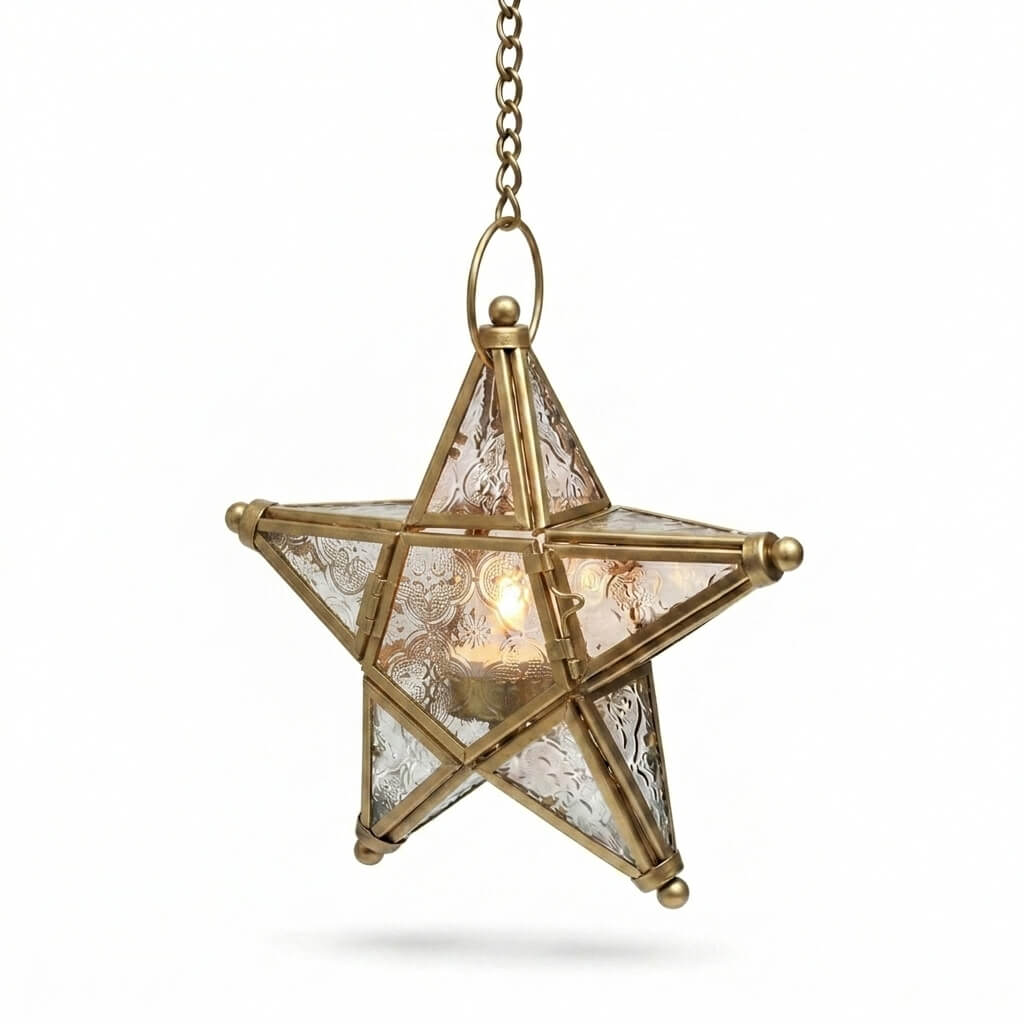 Richland Hanging Star Metal Tealight Lantern Gold with Clear