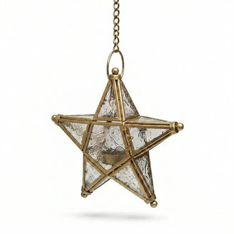 Richland Hanging Star Metal Tealight Lantern Gold with Clear Embossed Glass