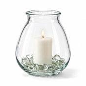 White pillar candle and glass gems in a Large Glass Vase on a white background - thumbnail number 3