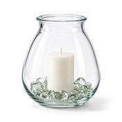 White pillar candle and glass gems inside a Glass Vase Large - thumbnail number 2