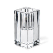 3-inch square clear glass taper candle holder on a white background - thumbnail number 1