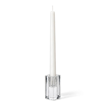 White taper candle in a 3-inch square glass holder on a white background - thumbnail number 2