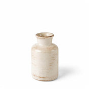 5" ceramic vase with a white cracked glaze and rustic brown detailing on a white background - thumbnail number 1