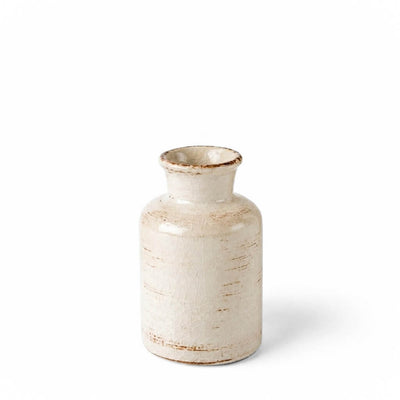 5" ceramic vase with a white cracked glaze and rustic brown detailing on a white background - thumbnail number 1