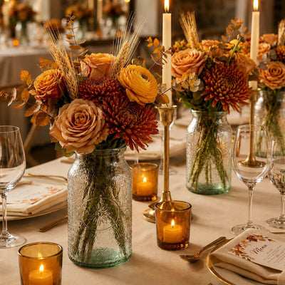 7" Hickory Farmhouse Jar with autumn-colored flowers on a warm-toned tablescape - thumbnail number 3