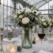 7" Hickory Farmhouse Jar with white flowers on a winter-themed event table - thumbnail number 5