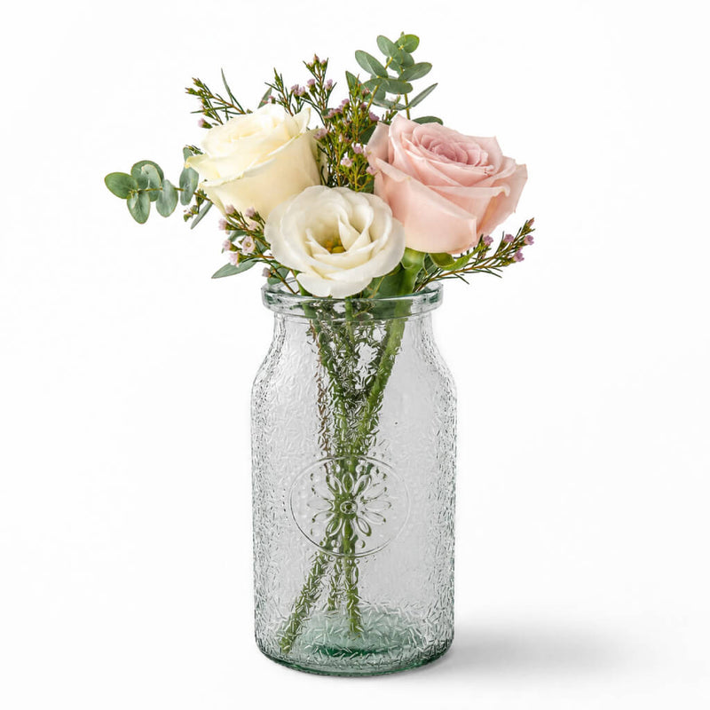 7" Hickory Farmhouse Jar filled with cream and blush roses on a white background - thumbnail number 2