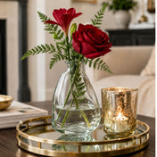 4.5" teardrop glass bottle with red rose and greenery on a tray - thumbnail number 8