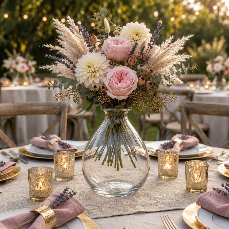 Opal Vase with pastel floral arrangement on a garden event table - thumbnail number 4