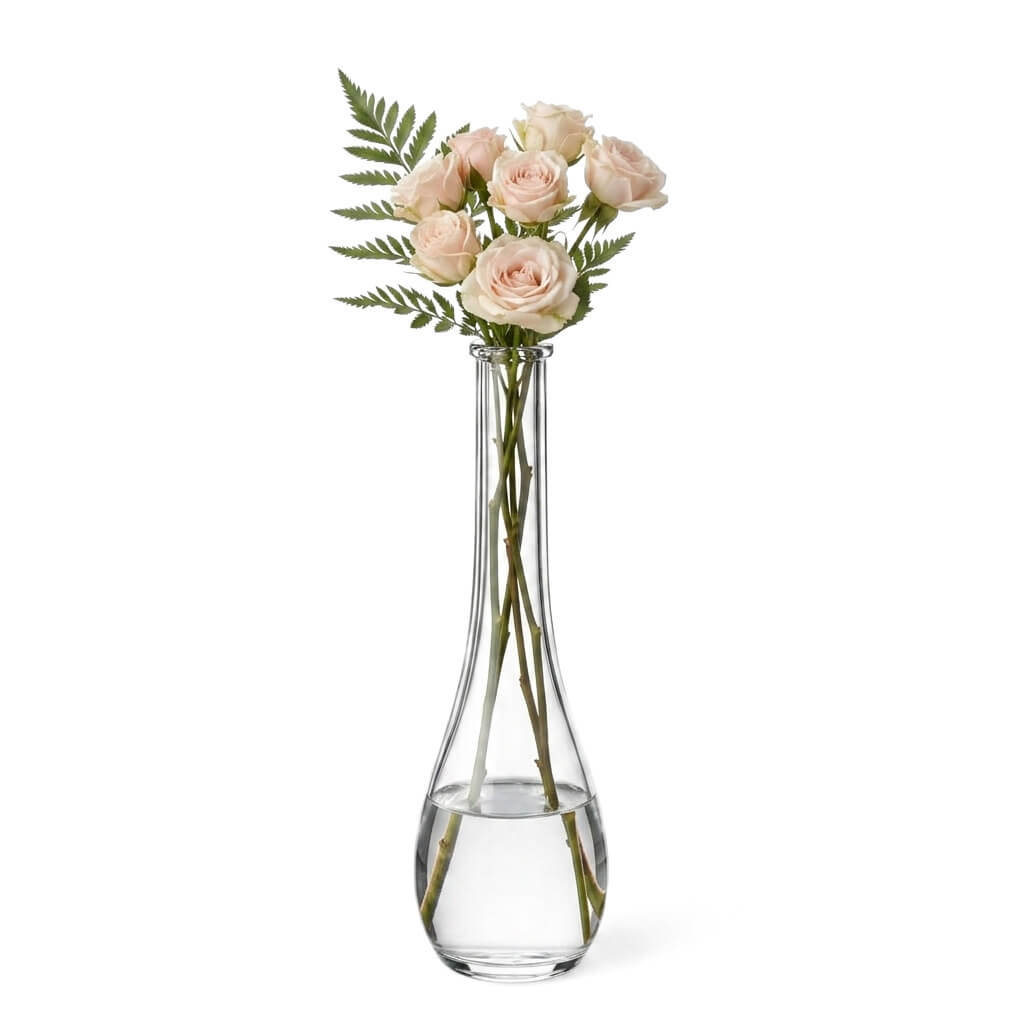 Richland Clear Round Teardrop Bud Vase 7” Set of 48 - Quick Candles