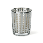 White candle in silver dotted glass holder on white background - thumbnail number 2