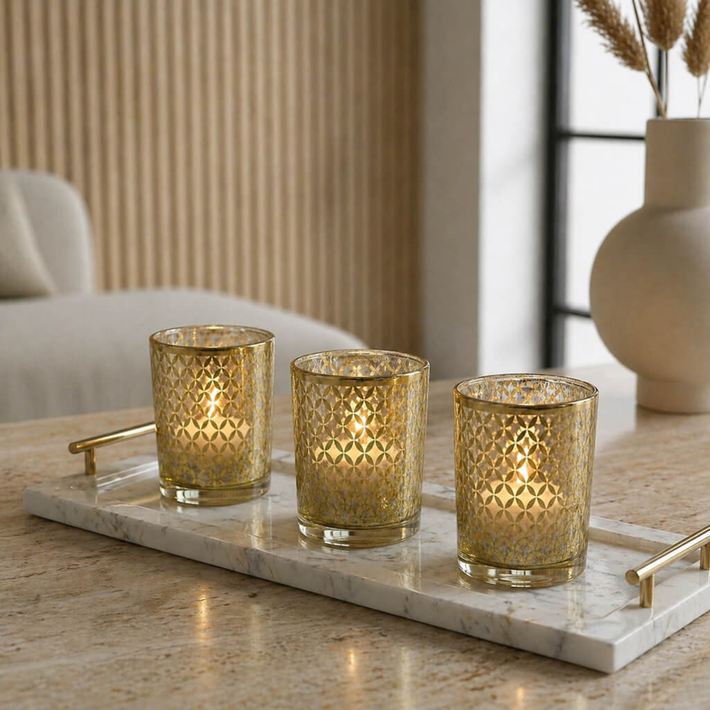 Richland Gold Lattice Glass Holder - Small Set of 72 - Quick Candles