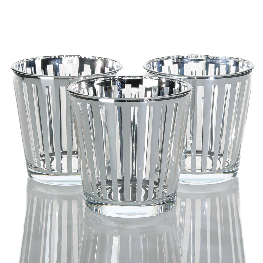 Richland Silver Stripe Glass Holder Medium Set Of 72 Quick Candles 7251