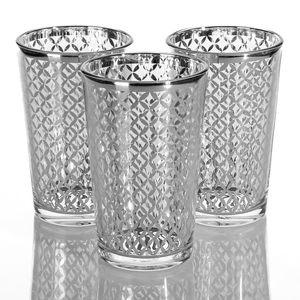 Richland Silver Lattice Glass Holder - Large Set of 12