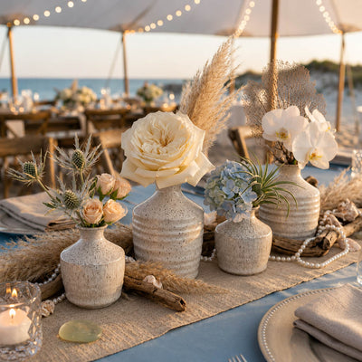 Speckled bud vases with coastal flowers and decor - thumbnail number 4