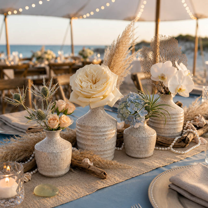 Speckled bud vases with coastal flowers and decor - thumbnail number 4