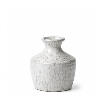 White speckled 3" x 3.5" bud vase on a white background - thumbnail number 1