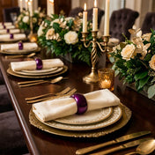 A 2.3-inch eggplant napkin ring holding a white napkin on a dinner table setting - thumbnail number 4
