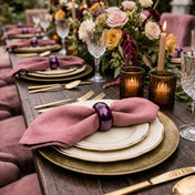 A 2.3-inch eggplant napkin ring holding a pink napkin on a gold charger plate - thumbnail number 5