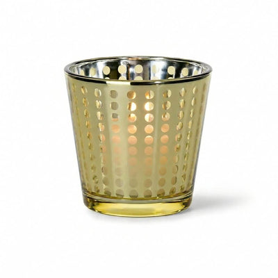 Glowing gold glass dotted votive holder isolated on a white background - thumbnail number 3