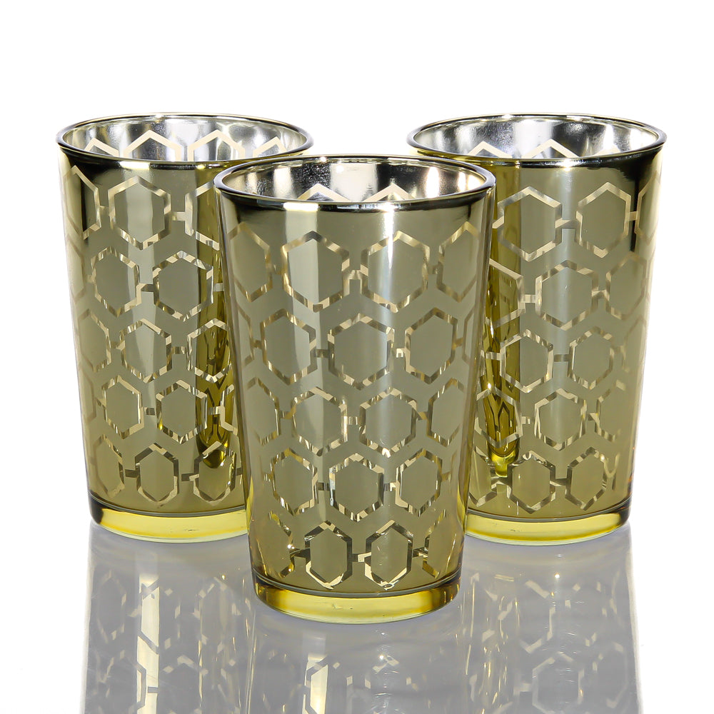 Richland Gold Hexagonal Glass Holder Large Set Of 48 Quick Candles 2702