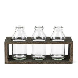 Richland Vintage Milk Bottle Vases With Wooden Stand 4.5x8
